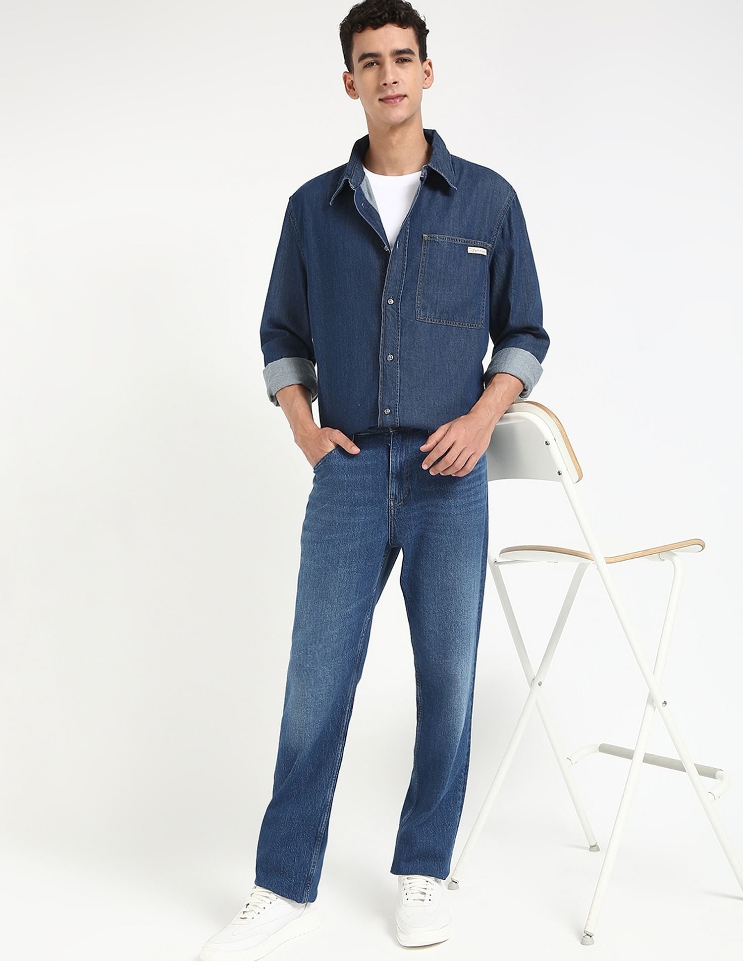 Calvin Klein Jeans Solid Regular-Fit Denim Shirt
