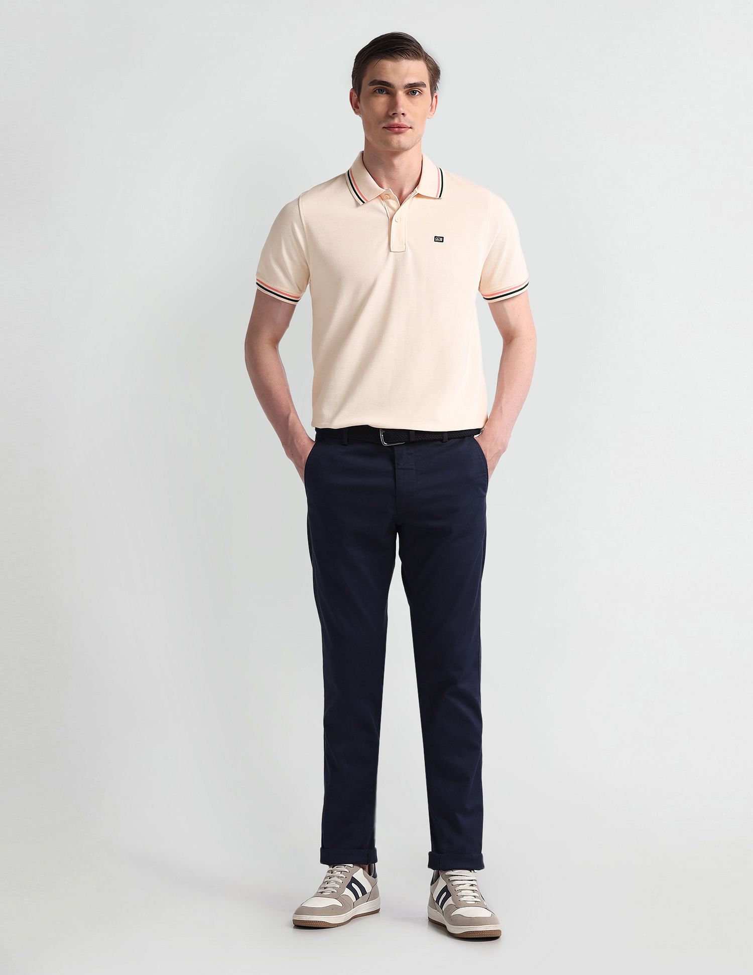 Arrow Sport Striped Collar Solid Polo Shirt