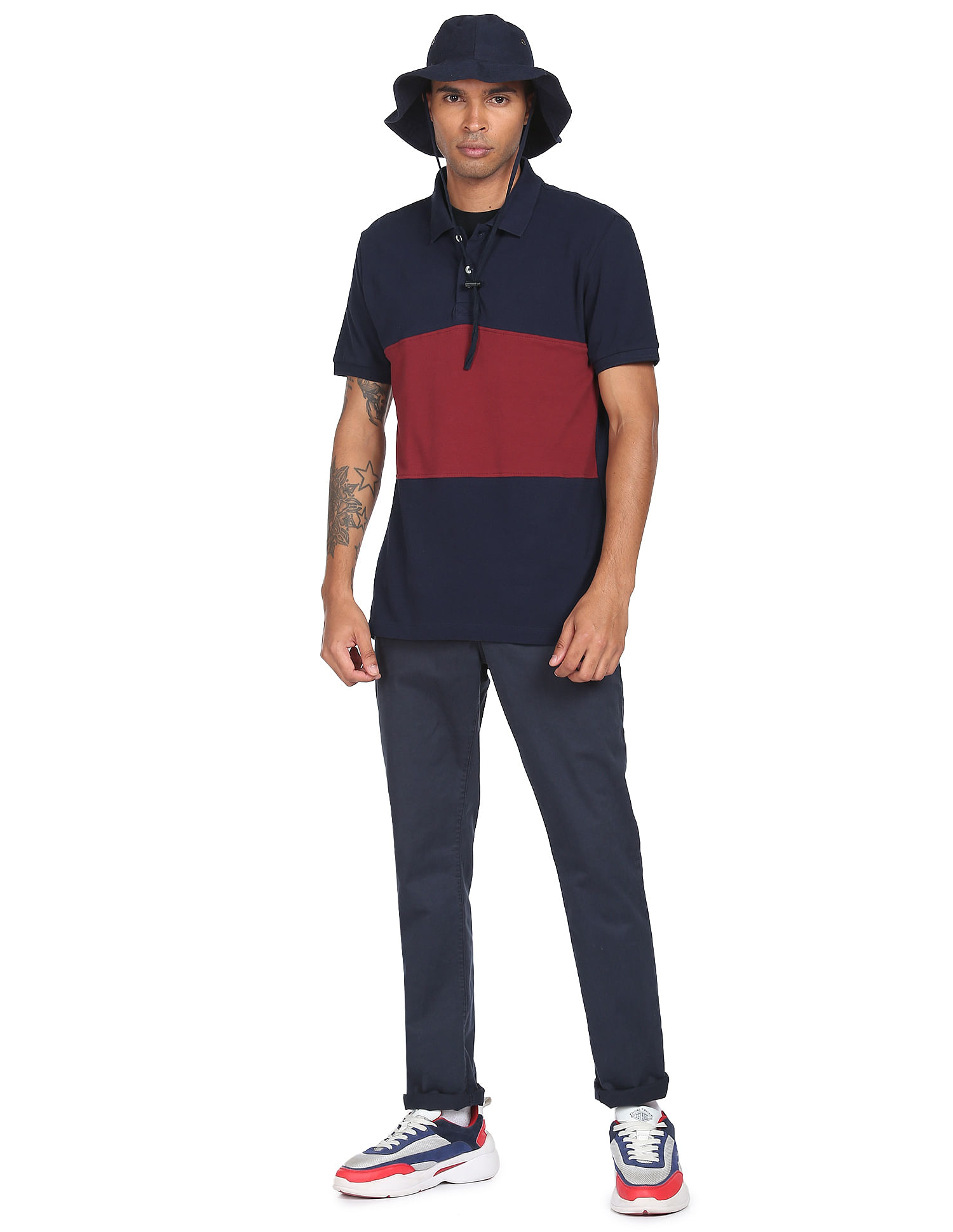 Flying Machine Cotton Pique Colour Block Polo Shirt