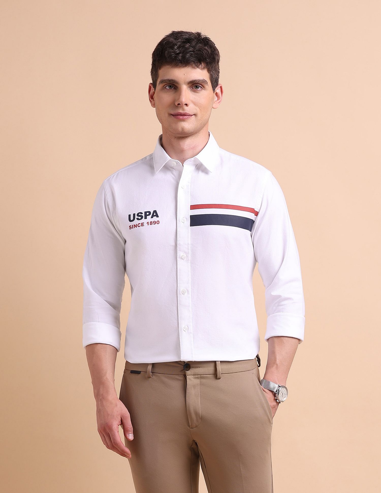 U.S. Polo Assn. Brand Printed Tailored Fit Oxford Shirt