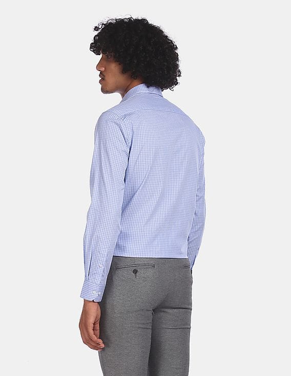 Buy Arrow Men Light Blue Slim Fit Check 