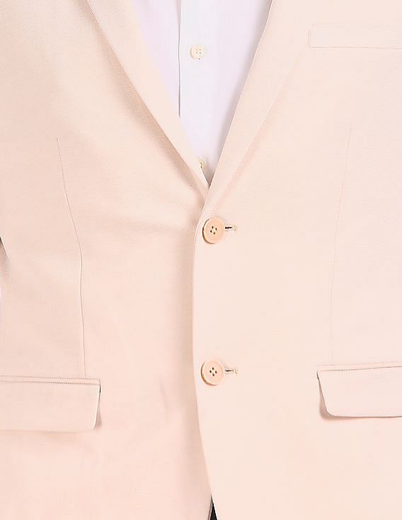USPA Tailored Men Beige Slim Fit Solid Formal Blazer