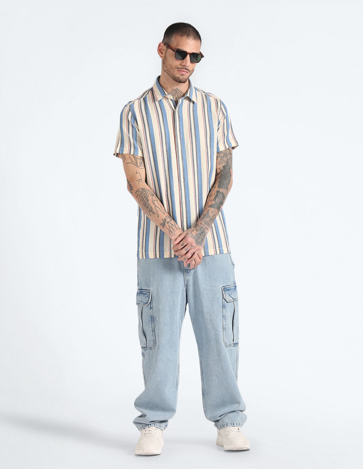 Flying Machine Cotton Slub Striped Shirt