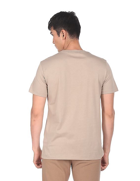 Calvin Klein Men Light Brown Degrade Monogram Logo Chest T-Shirt