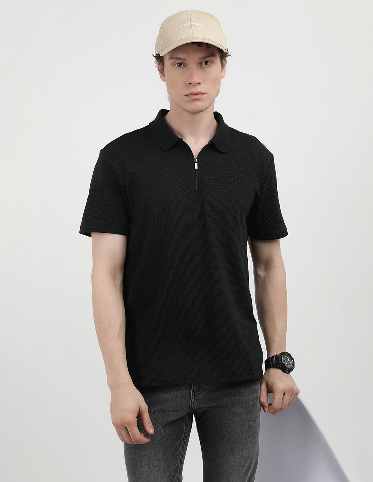 Calvin Klein Popcorn Knit Zipper Polo Shirt