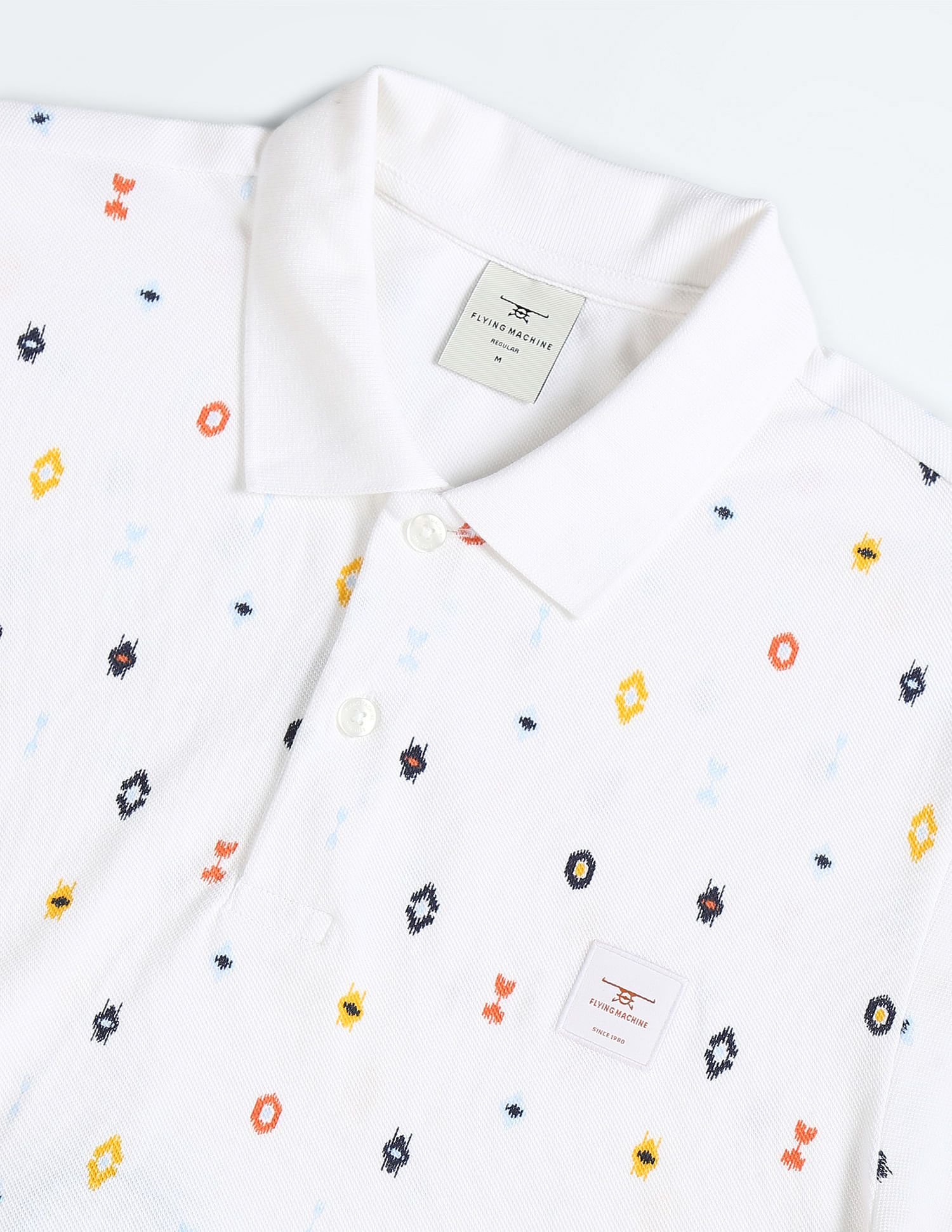 Flying Machine Geometric Print Cotton Polo Shirt