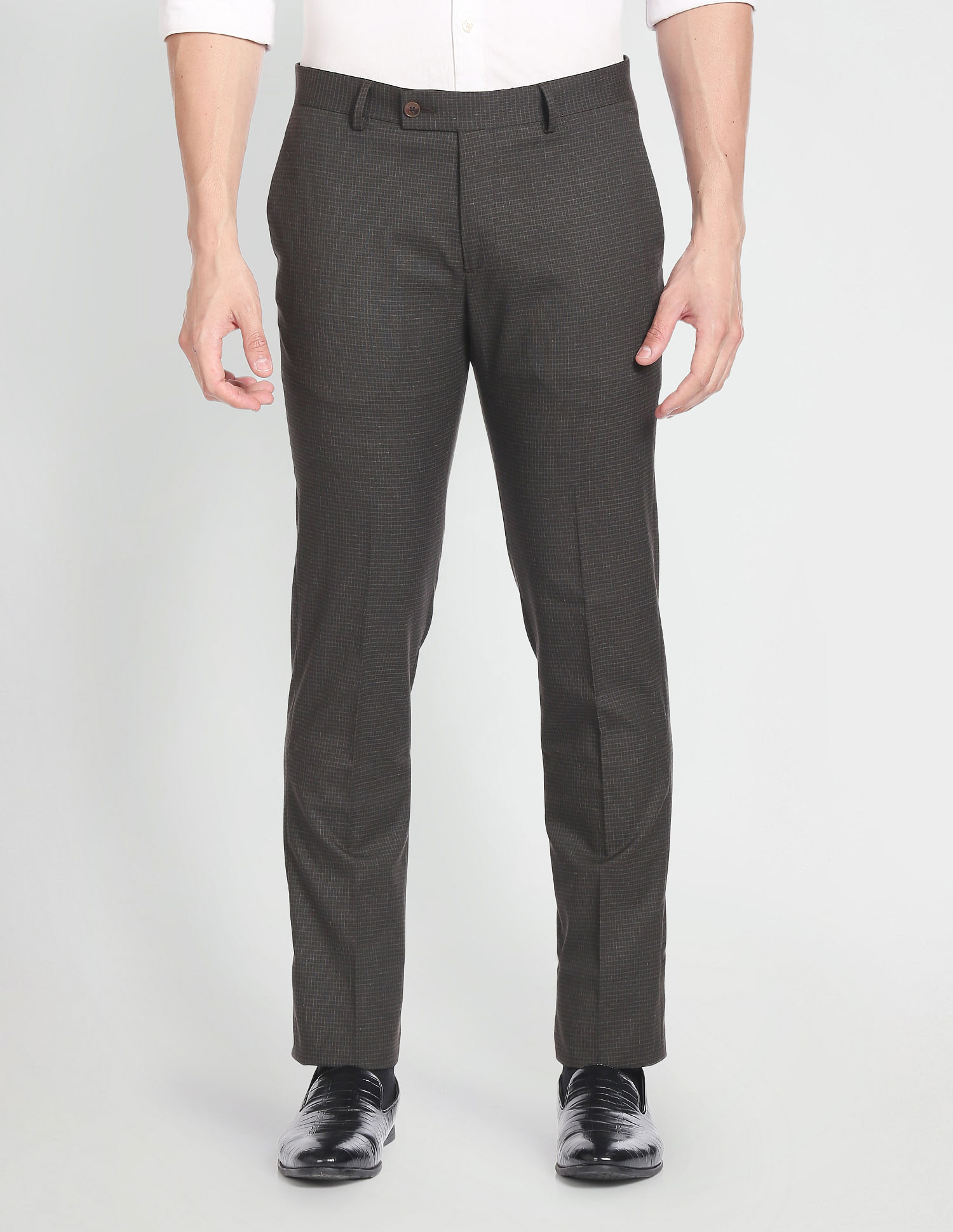 Arrow Hudson Regular Fit Micro Check Formal Trousers