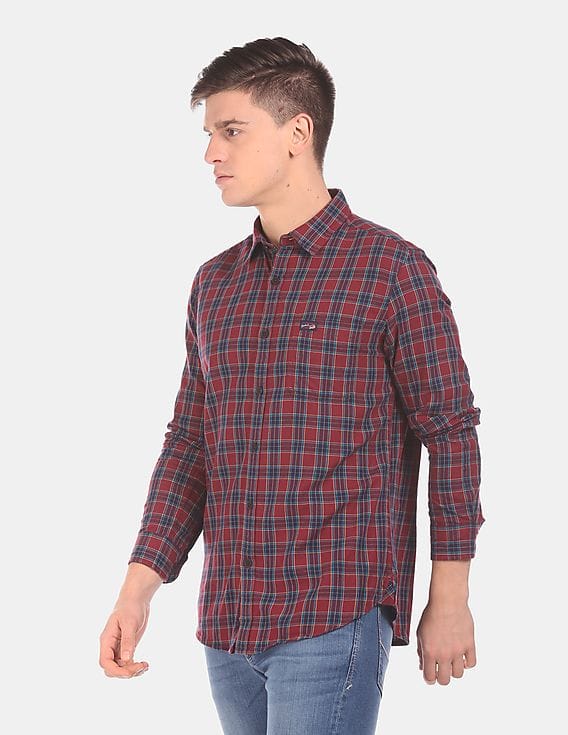 Blue Cotton Check Casual Shirt 