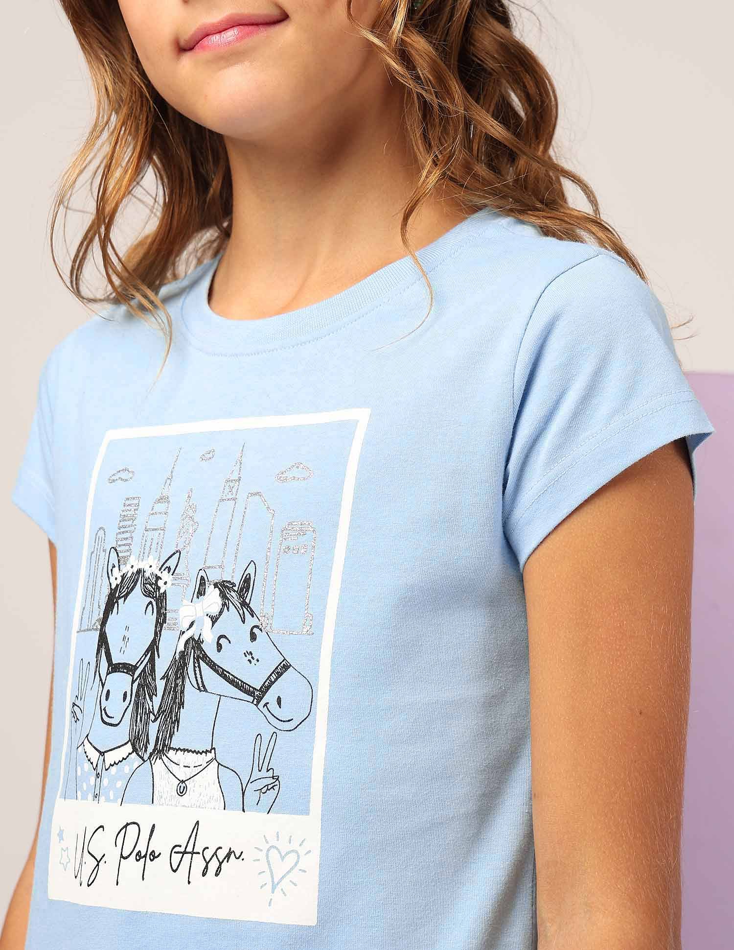 U.S. Polo Assn. Kids Girls Graphic Printed Regular Fit T-Shirt