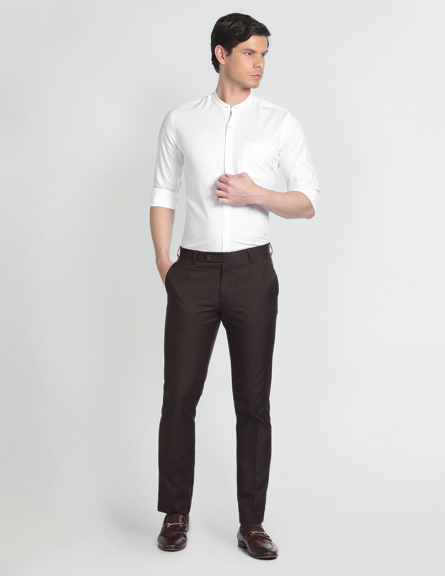 Arrow Mandarin Collar Self Design Formal Shirt