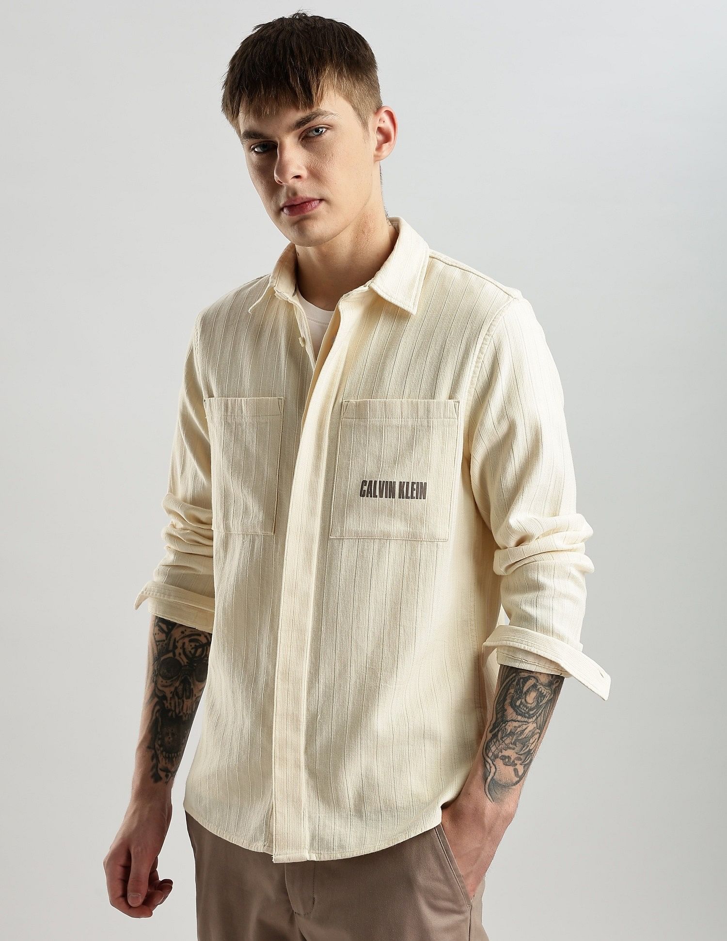 Calvin Klein Jeans Vertical Stripes Regular Fit Dobby Woven Shirt