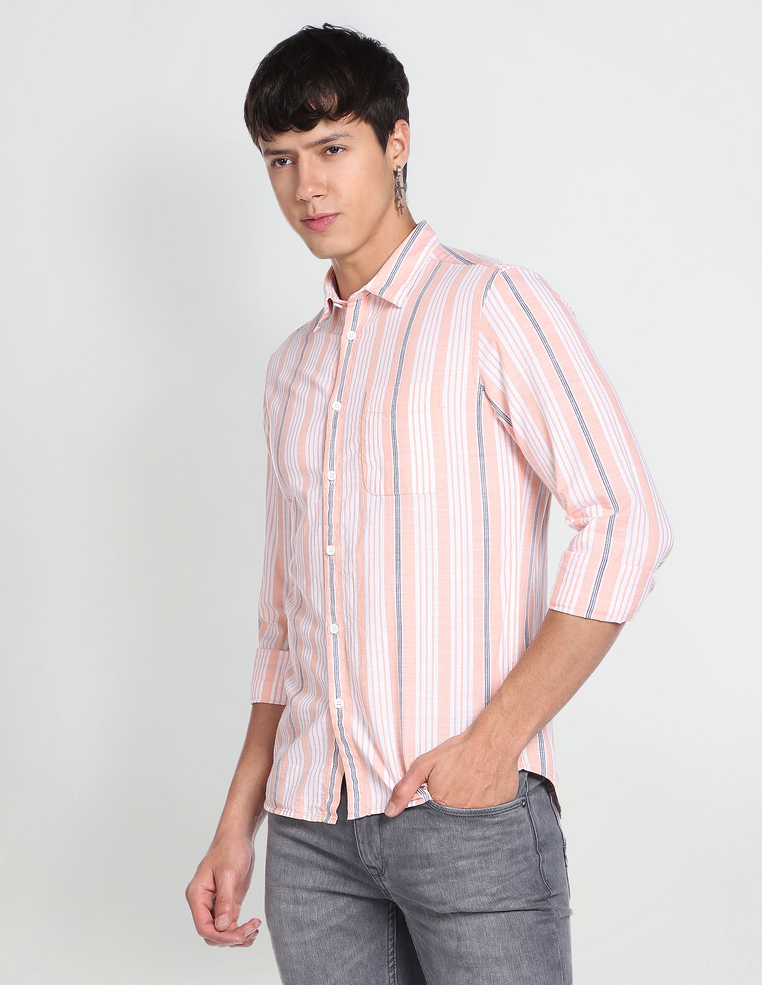 Flying Machine Vertical Stripe Slim Fit Shirt