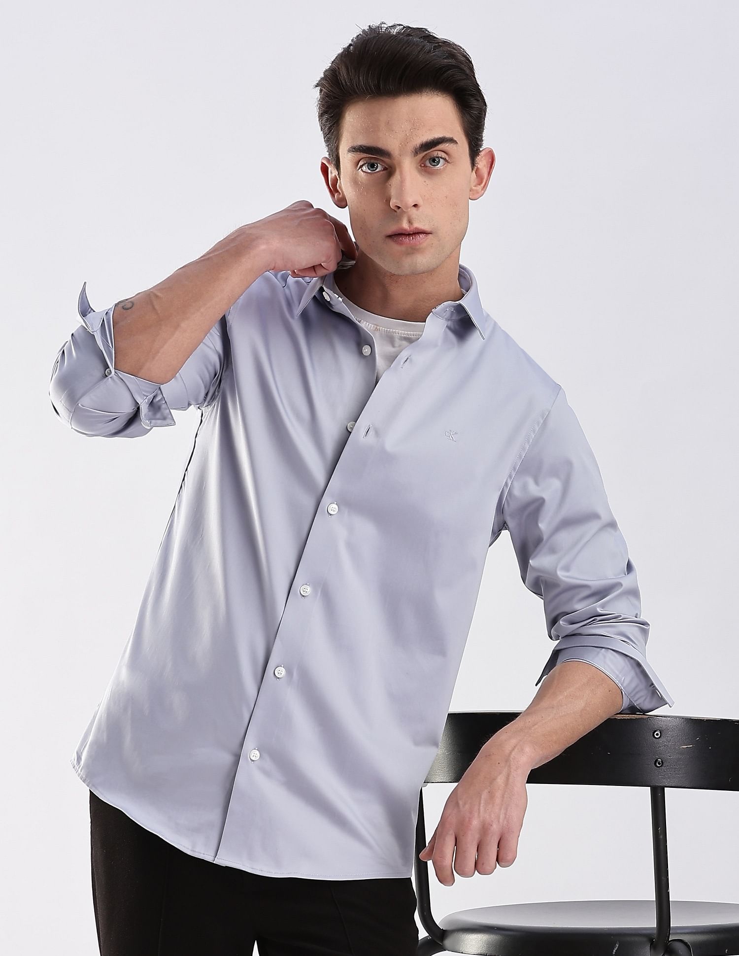 Calvin Klein Jeans Solid Slim Fit Satin Woven Shirt