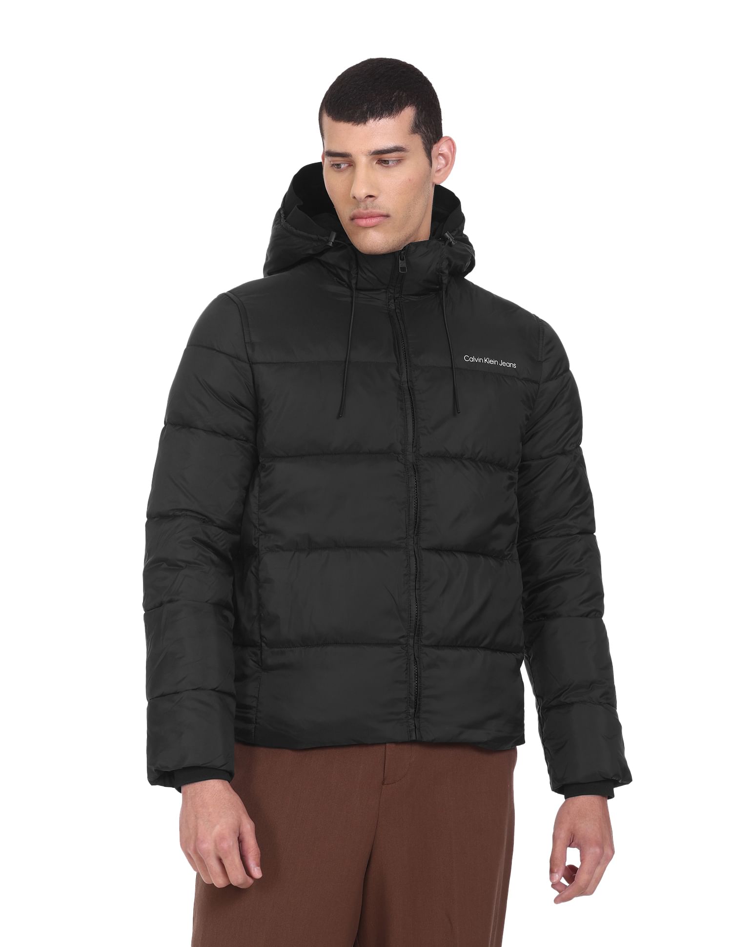 Calvin Klein Men Black Hooded Solid Puffer Jacket