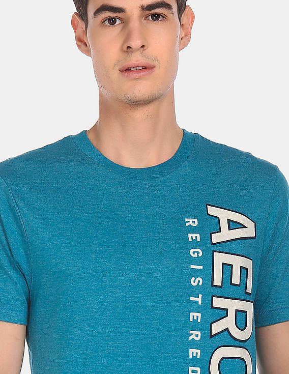 Aeropostale Men Blue Crew Neck Brand Logo T-Shirt