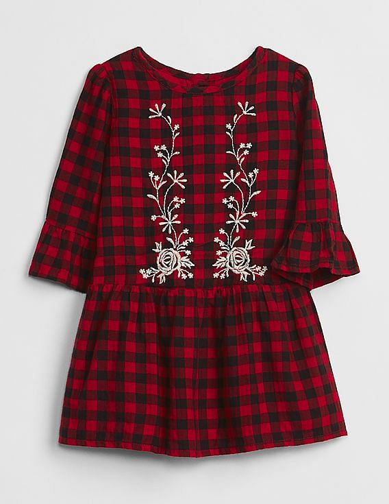 Buy GAP Baby Baby Red Embroidered Plaid Dress NNNOW