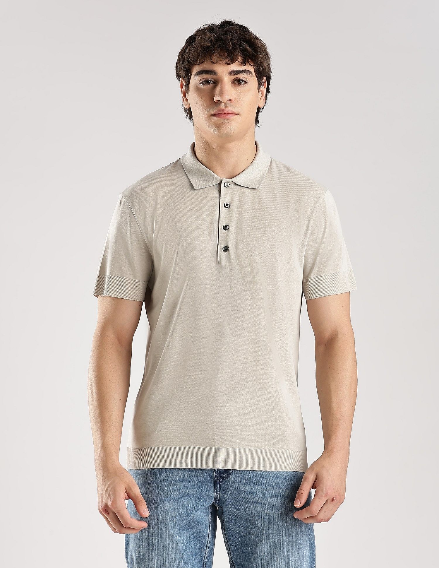 Calvin Klein Jeans Solid Regular-Fit Lyocell Polo T-Shirt