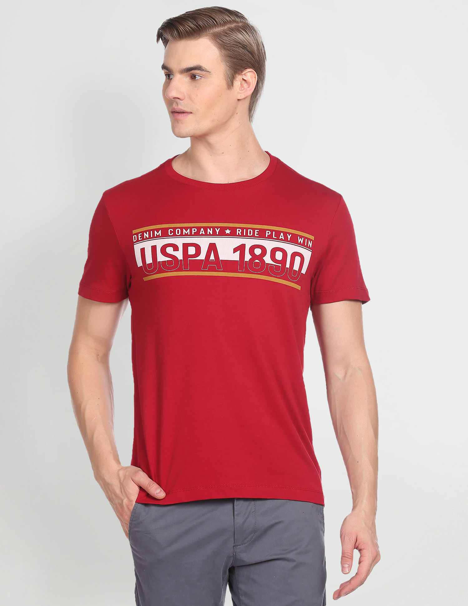 U.S. Polo Assn. Denim Co. Crew Neck Short Sleeve Brand Print T-Shirt