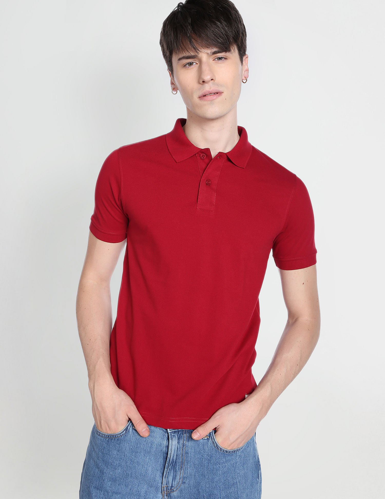 Flying Machine Solid Cotton Pique Polo Shirt