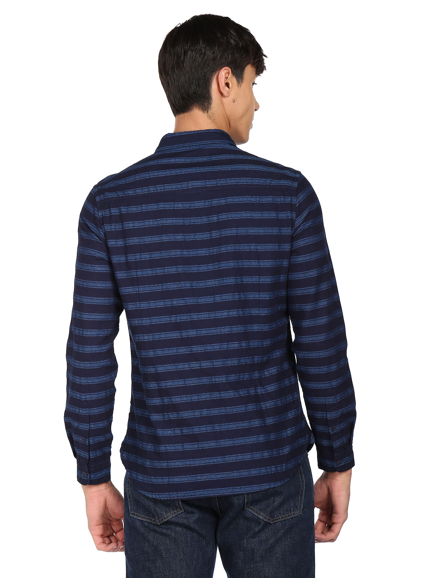 Flying Machine Horizontal Stripe Cotton Twill Shirt