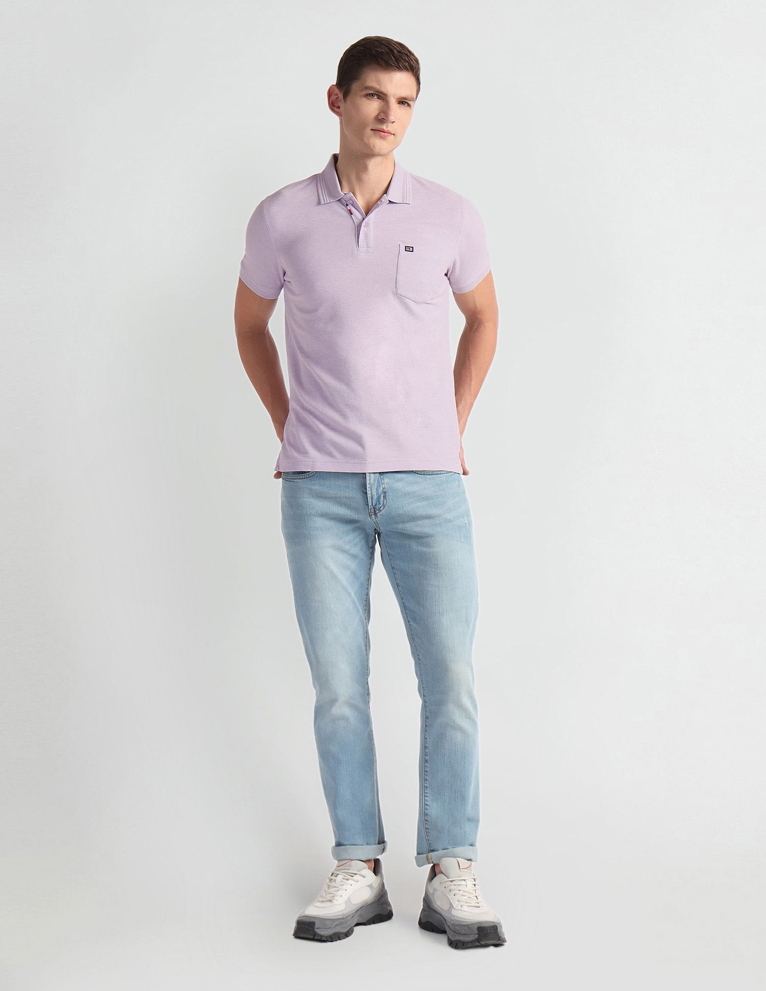 Arrow Sports Ribbed Collar Solid Polo Shirt