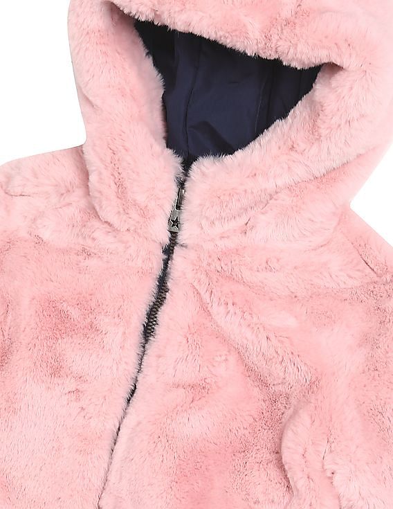 Buy Tommy Hilfiger Kids Girls Light Pink Hooded Faux Fur Jacket
