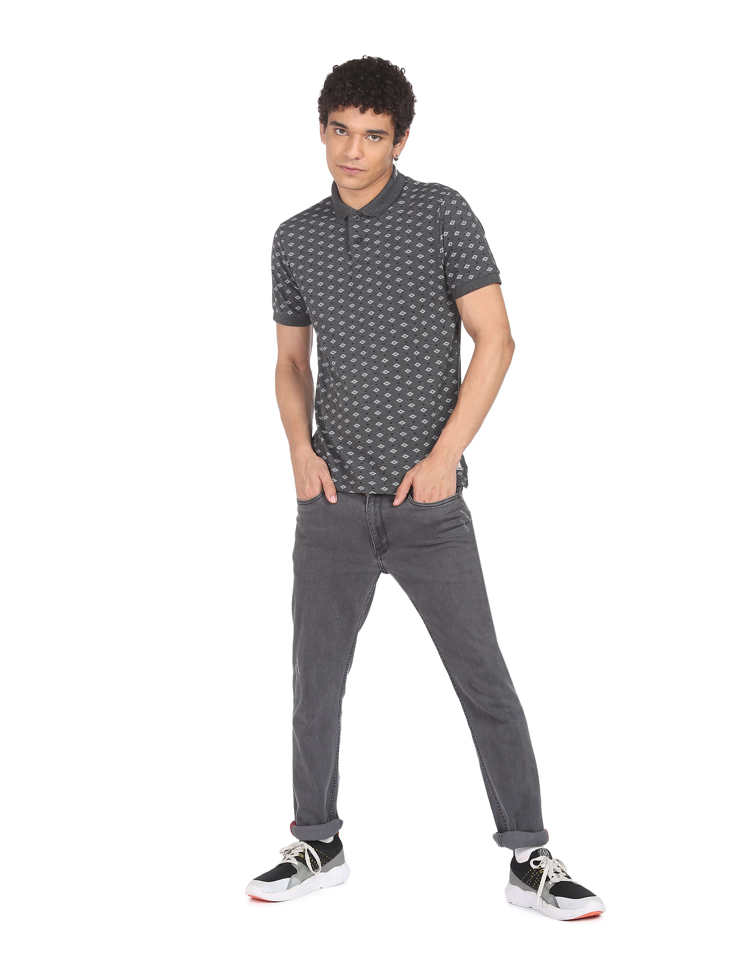 Flying Machine Geometric Print Pique Polo Shirt