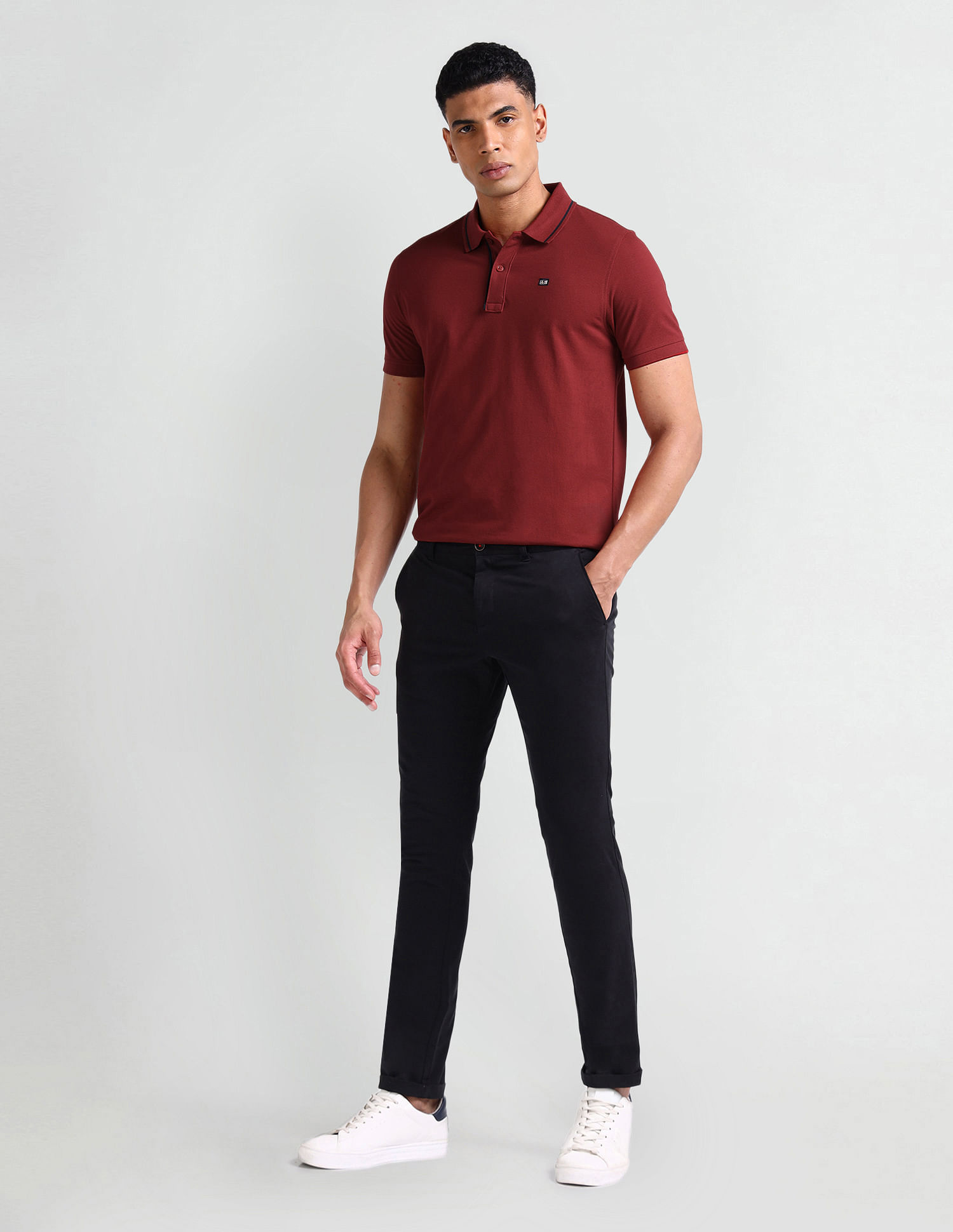 Arrow Sport Striped Collar Solid Polo Shirt