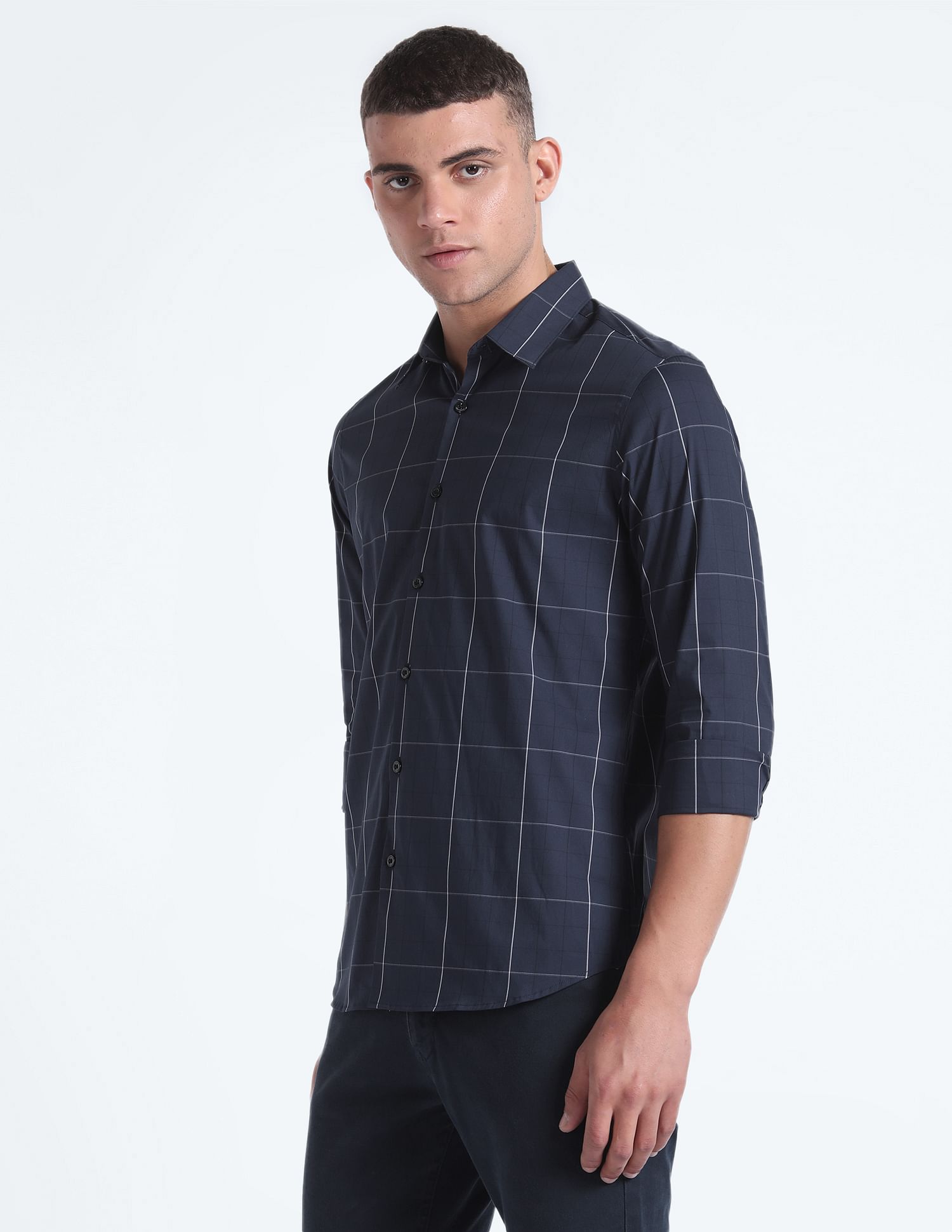 Flying Machine Windowpane Check Slim Fit Shirt