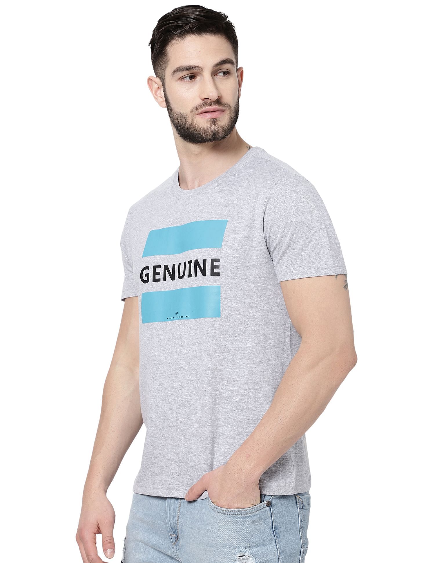 AD by Arvind Crew Neck Graphic Print T-Shirt