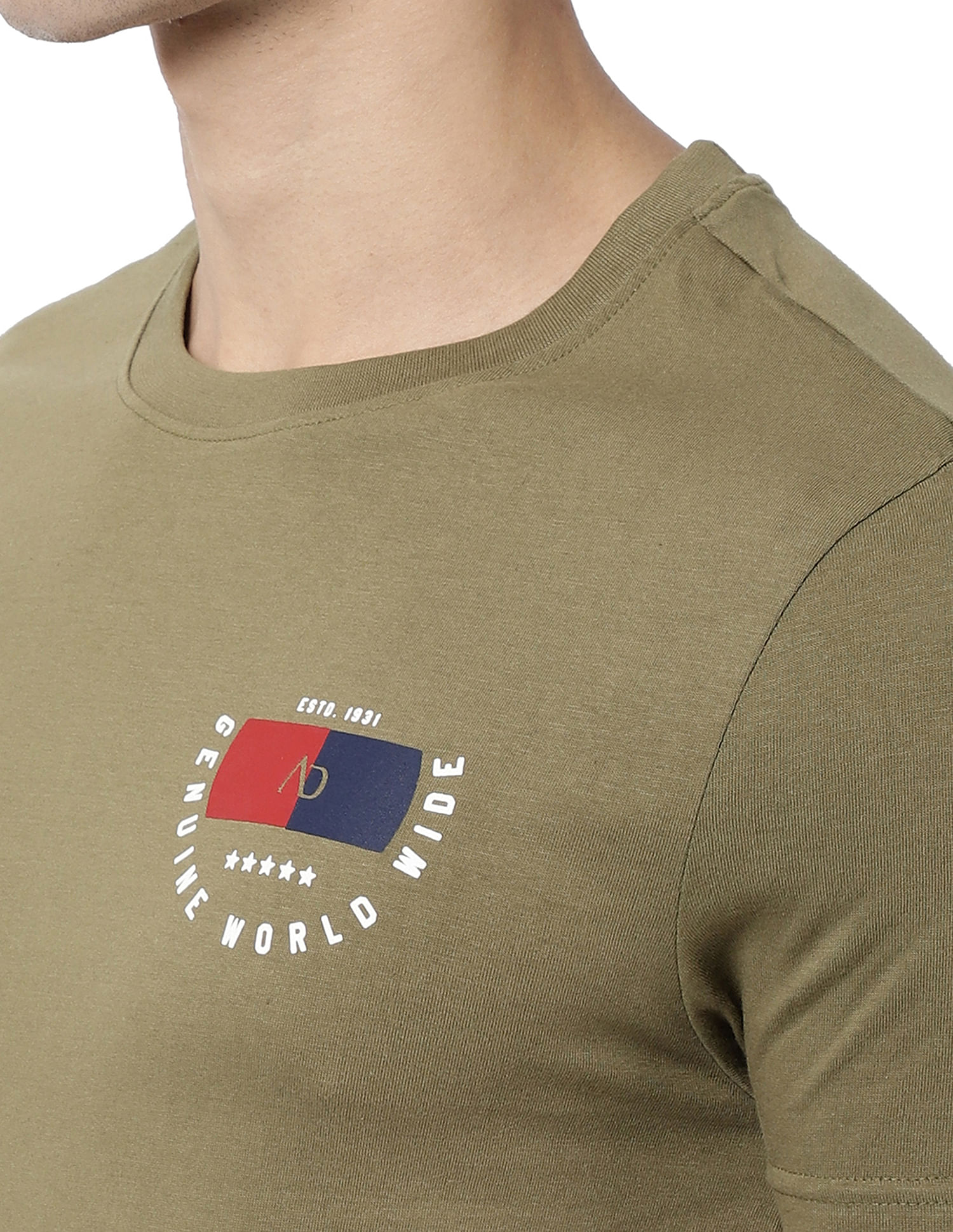 AD by Arvind Crew Neck Solid Cotton T-Shirt