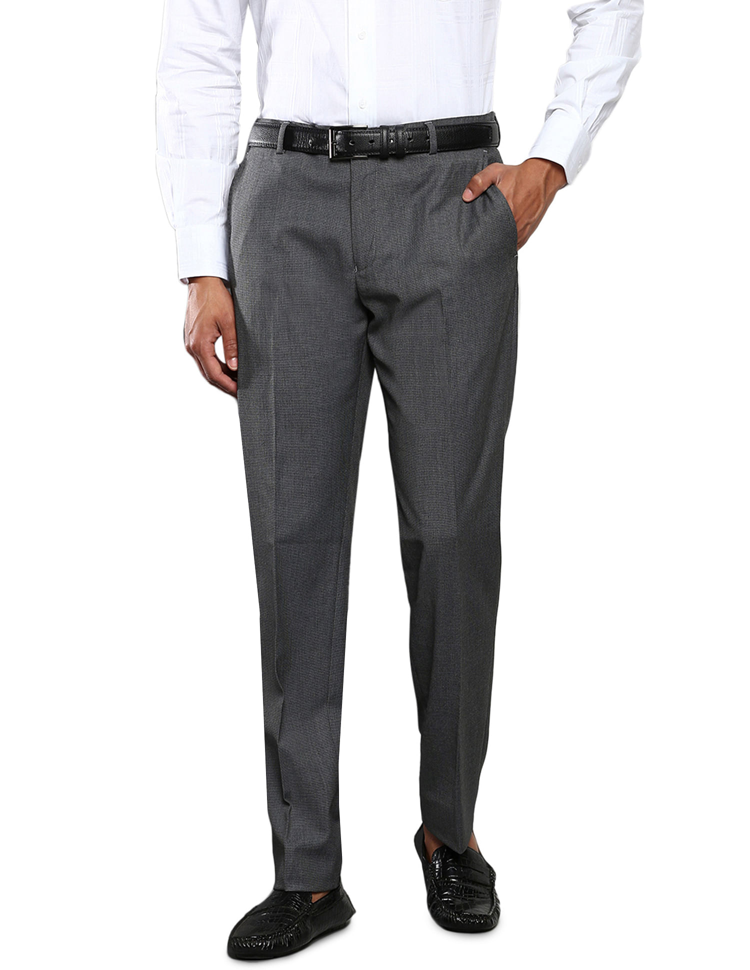 Light Grey Textured Ankle-Length Formal Men Super Slim Fit Trousers -  Selling Fast at Pantaloons.com