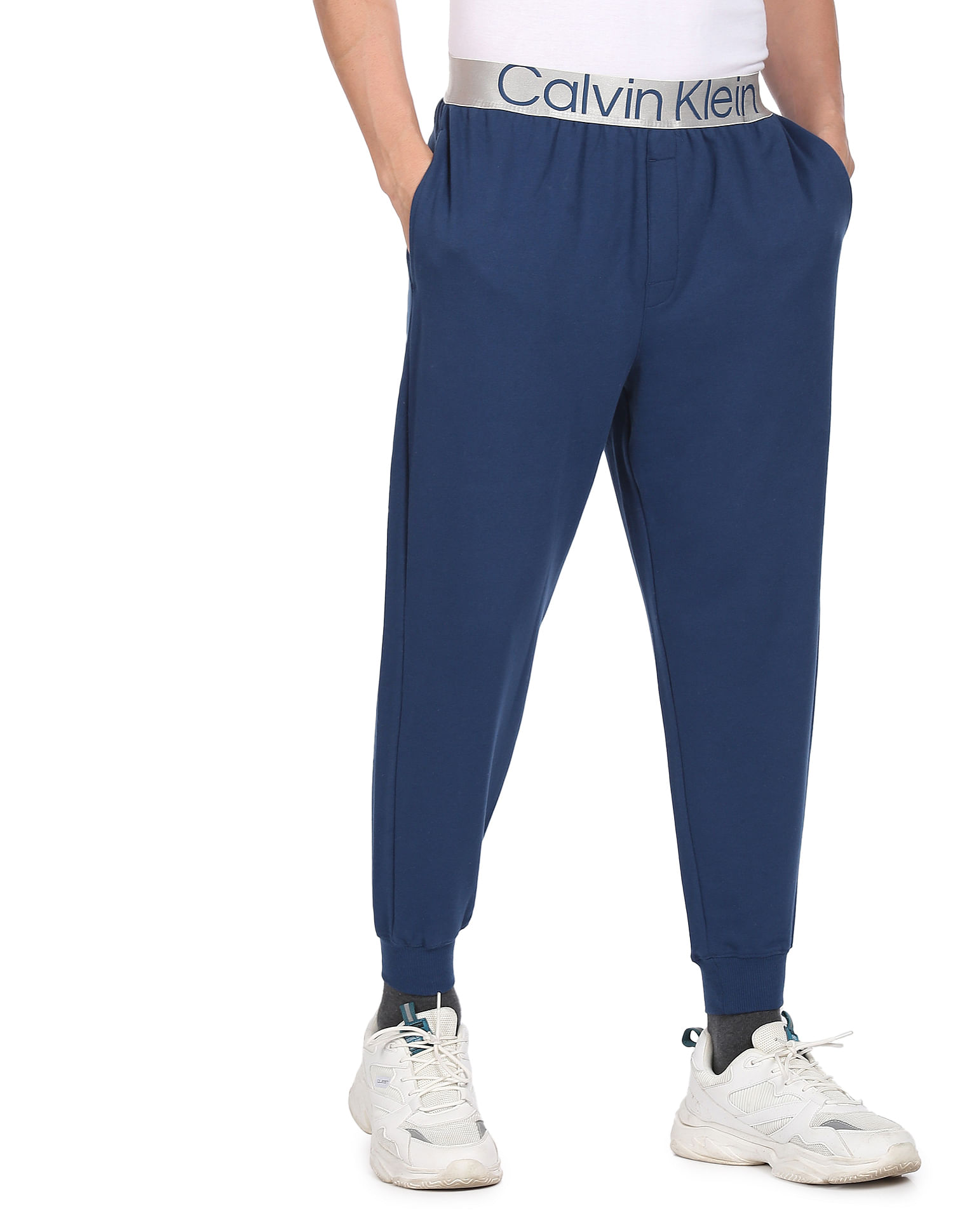 Buy Calvin Klein Men Navy Contrast Waist Solid Lounge Joggers NNNOW