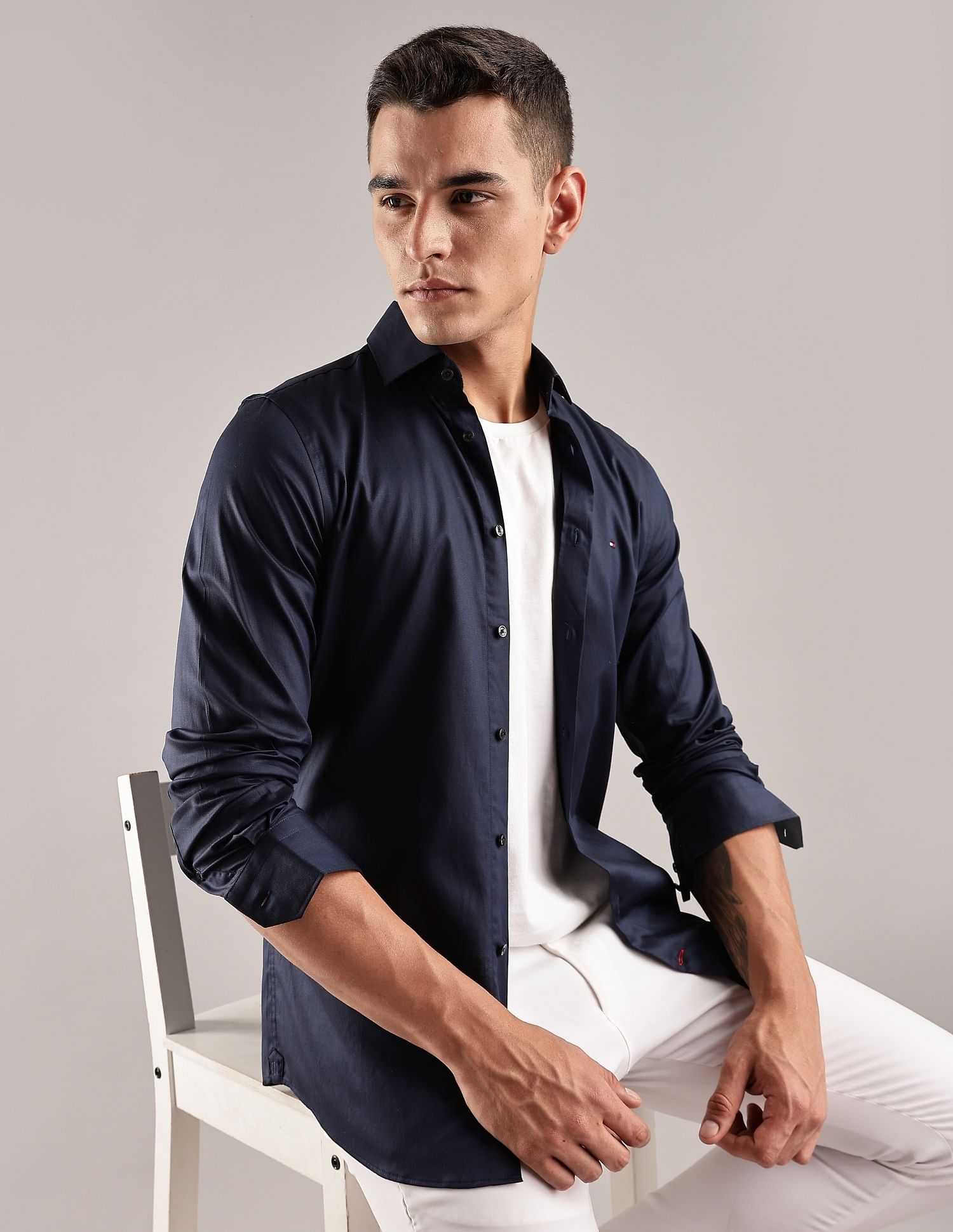 Tommy Hilfiger Solid Slim-Fit Cotton Shirt
