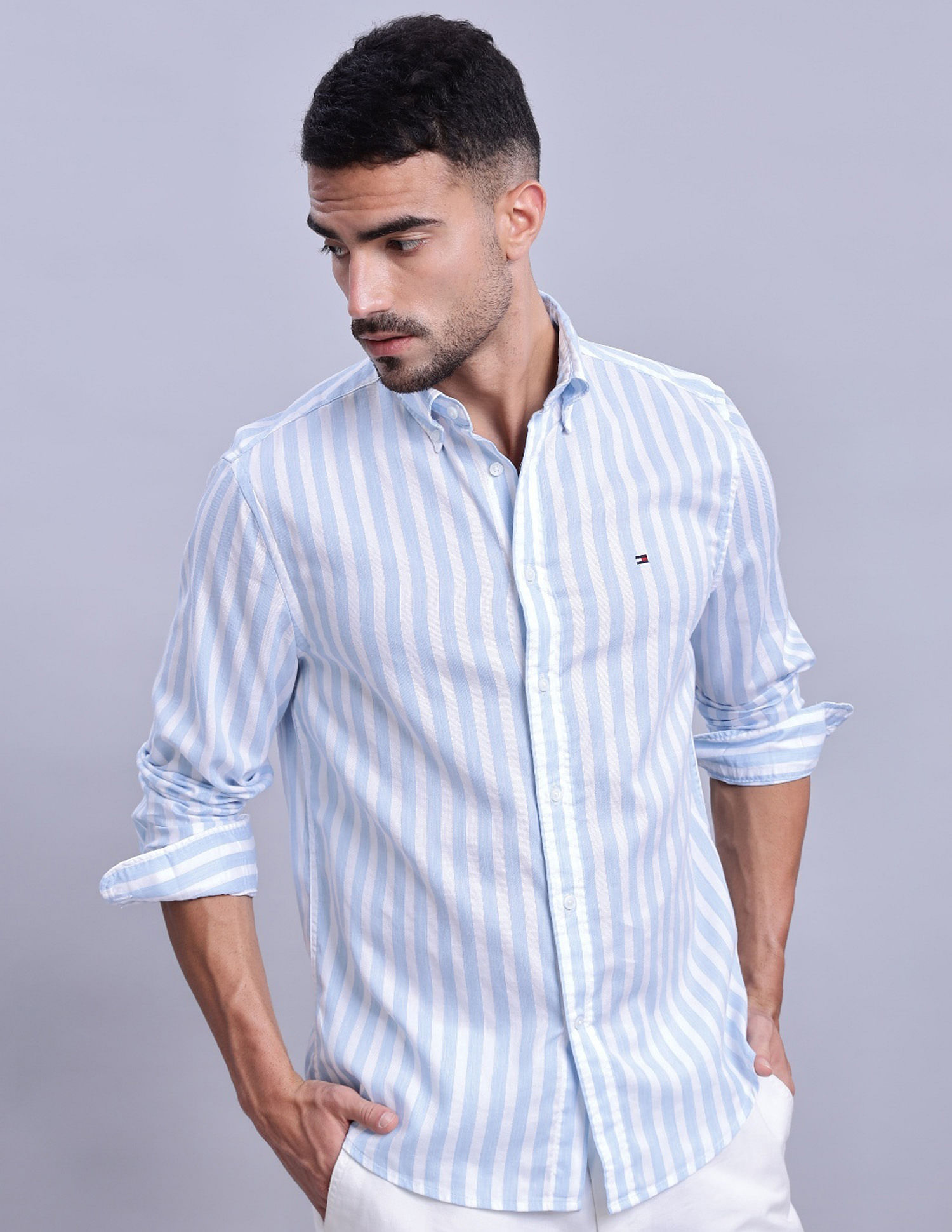 Tommy Hilfiger Striped Regular Fit Plain Woven Shirt