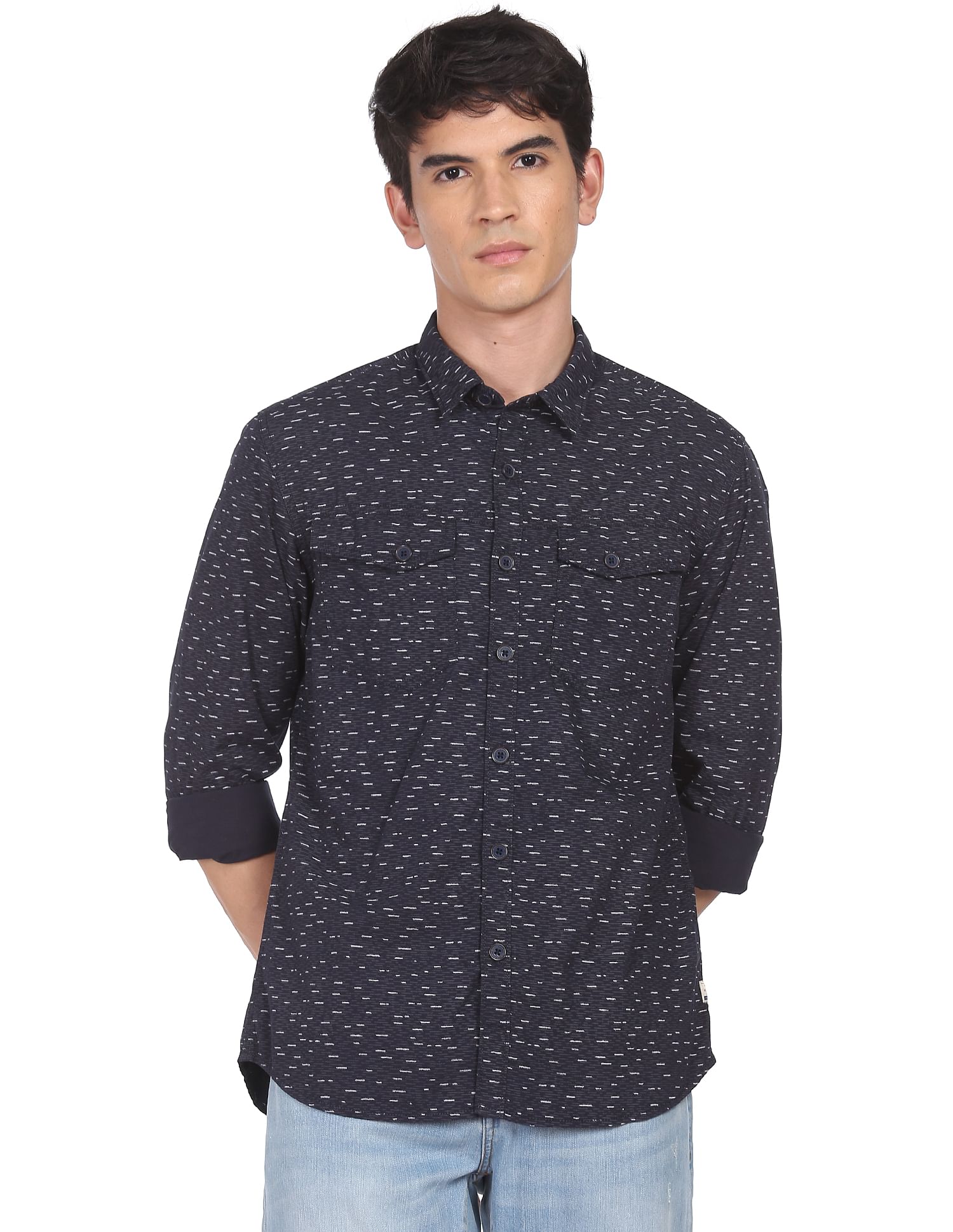 Flying Machine Spread Collar Abstract Print Shirt