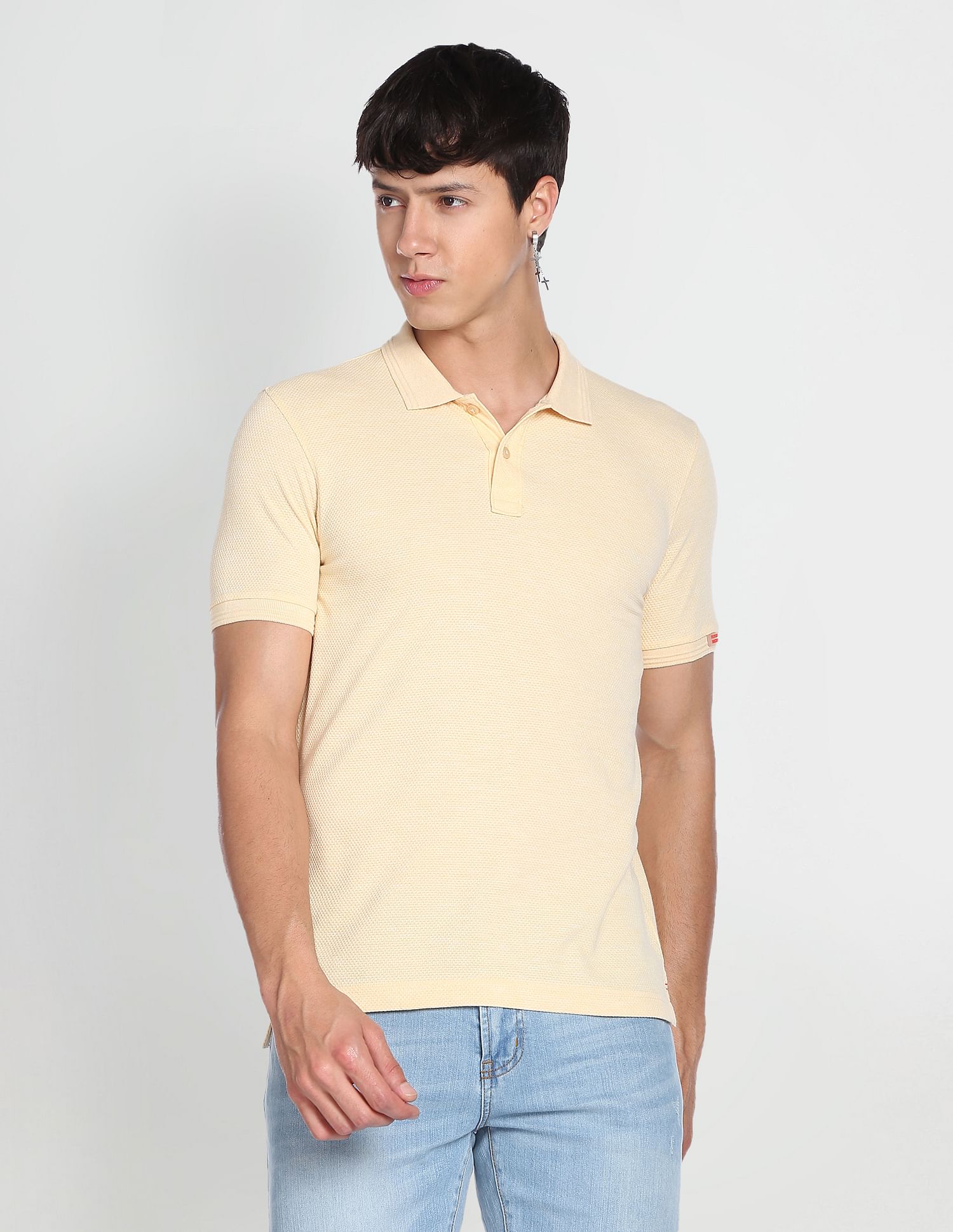 Flying Machine Jacquard Pique Solid Polo Shirt