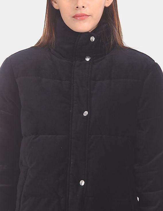 Calvin Klein Women Black A-Velvet Puffer Mock Neck Cotton Jacket