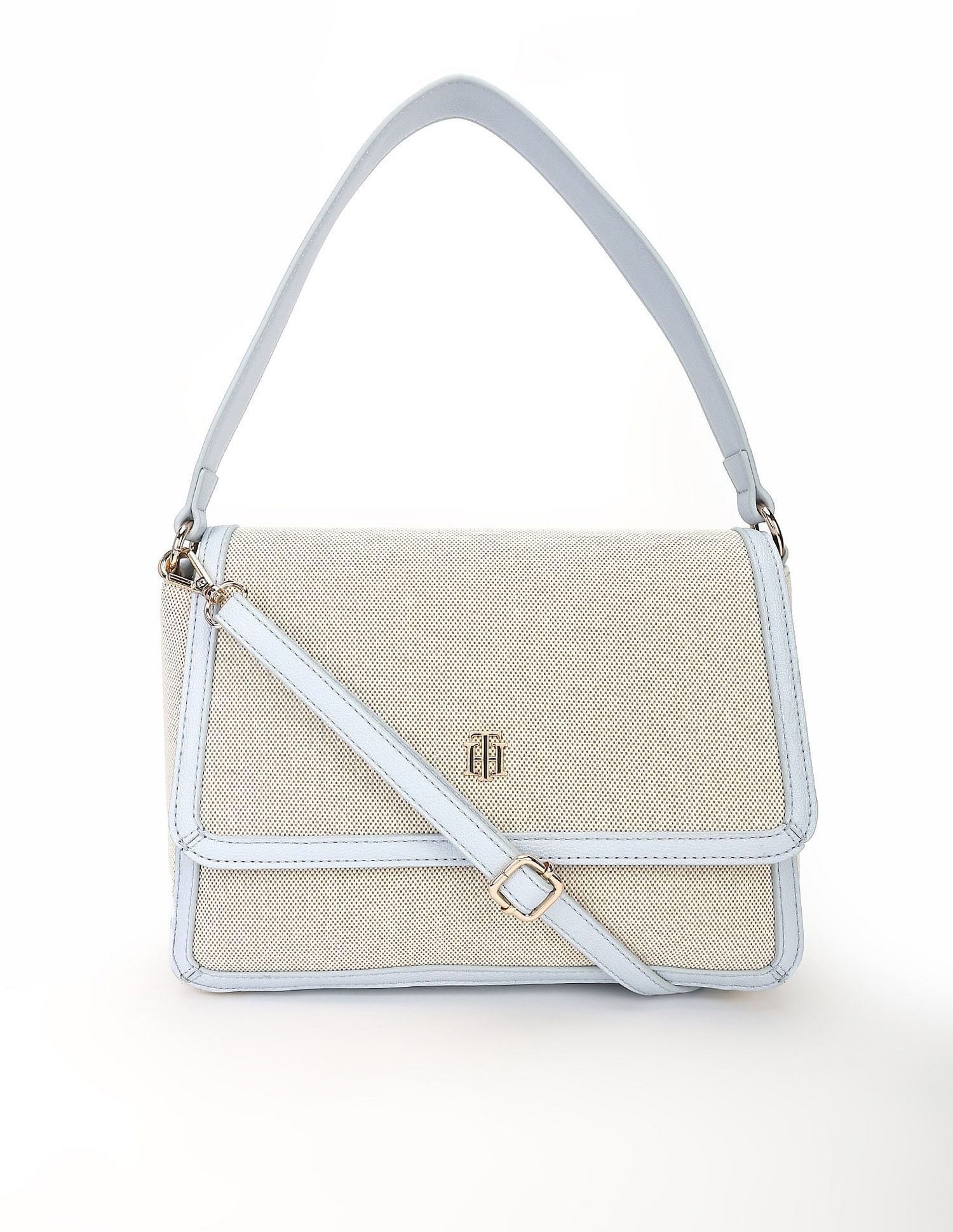 Tommy Hilfiger Solid Blue Polyester Hand Bags
