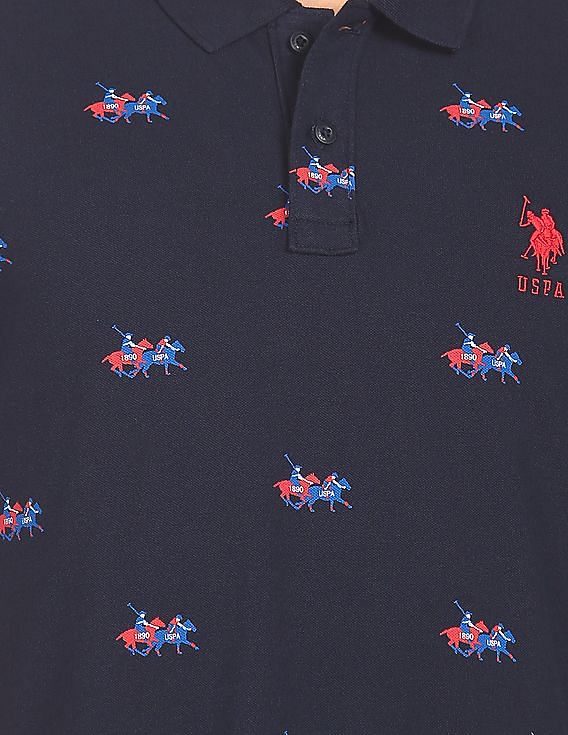 U.S. Polo Assn. Ribbed Collar Logo Print Polo Shirt