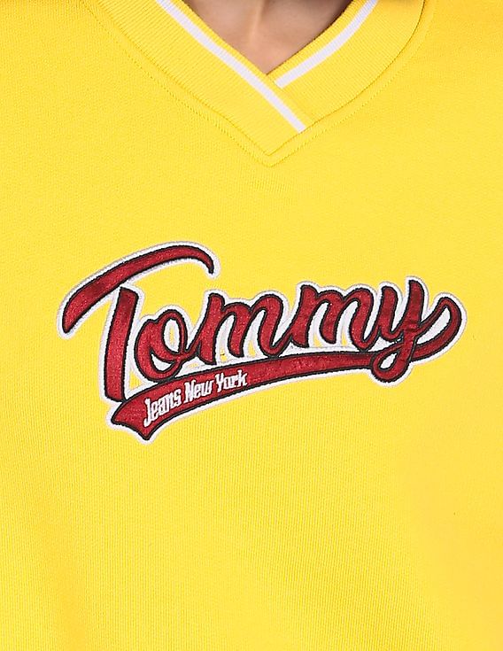 Buy Tommy Hilfiger Women Yellow V-Neck Appliqued Logo