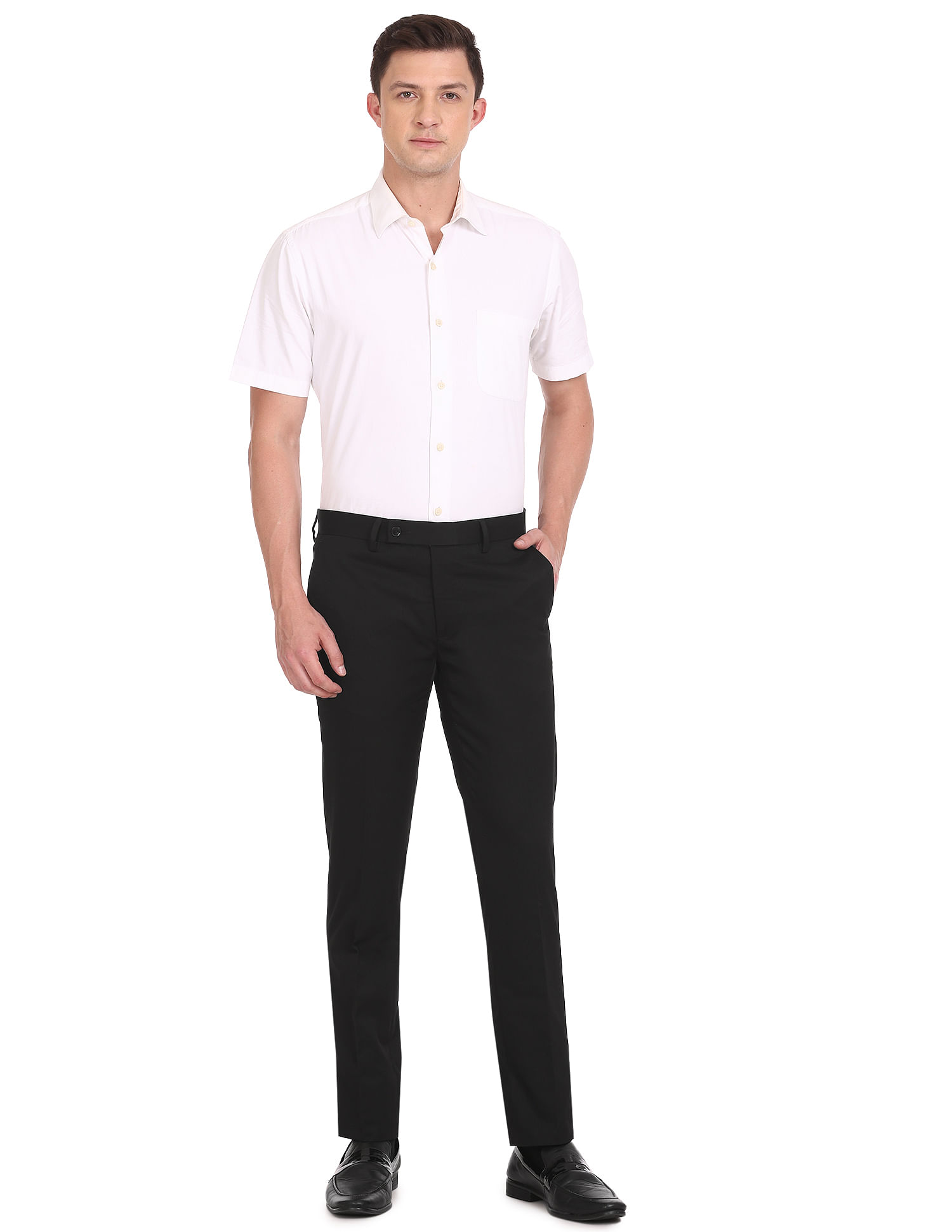 Arrow Solid Tailored Regular Fit Trousers