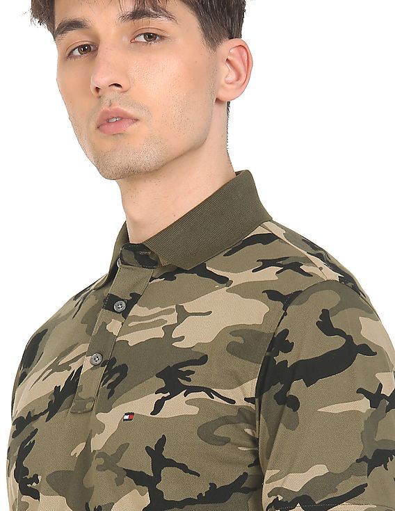 Buy Tommy Hilfiger Men Olive Pique Camouflage Print Polo