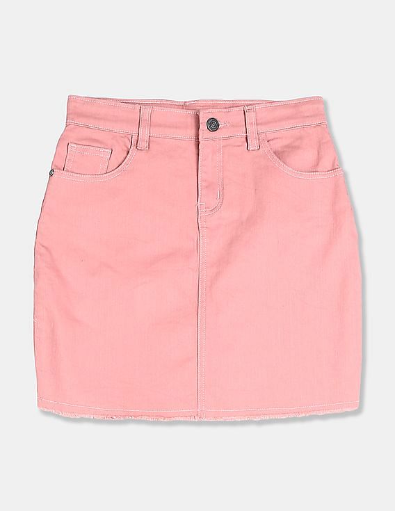 pink denim overall skirt