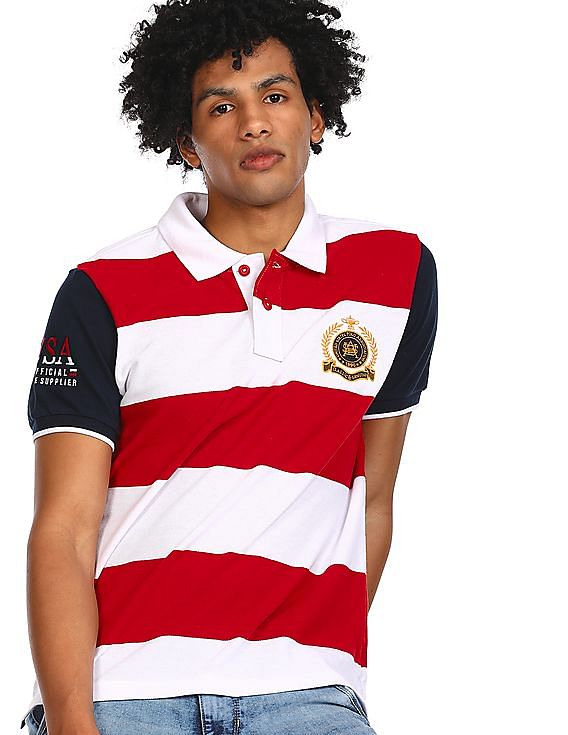 Red And White Striped Pique Polo Shirt, Mens Red And White Striped Rugby Shirt