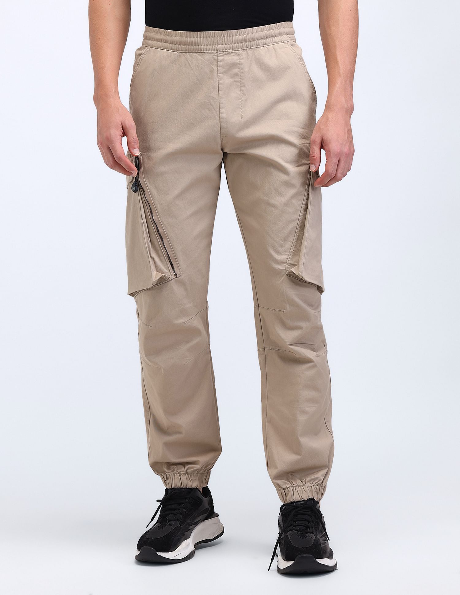 Flying Machine Jogger Fit Solid Cargo Trousers