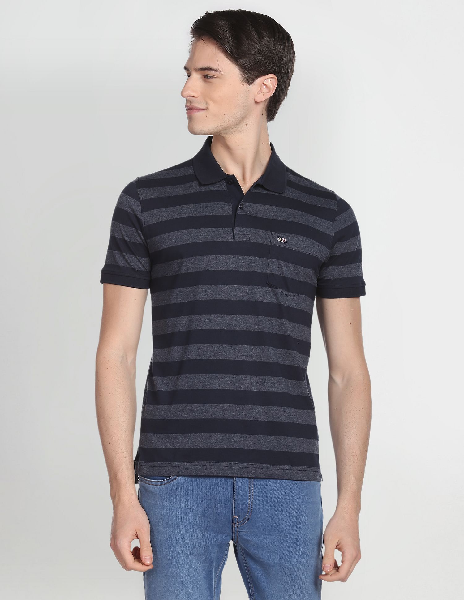 Arrow Sports Ribbed Collar Horizontal Stripe Polo Shirt
