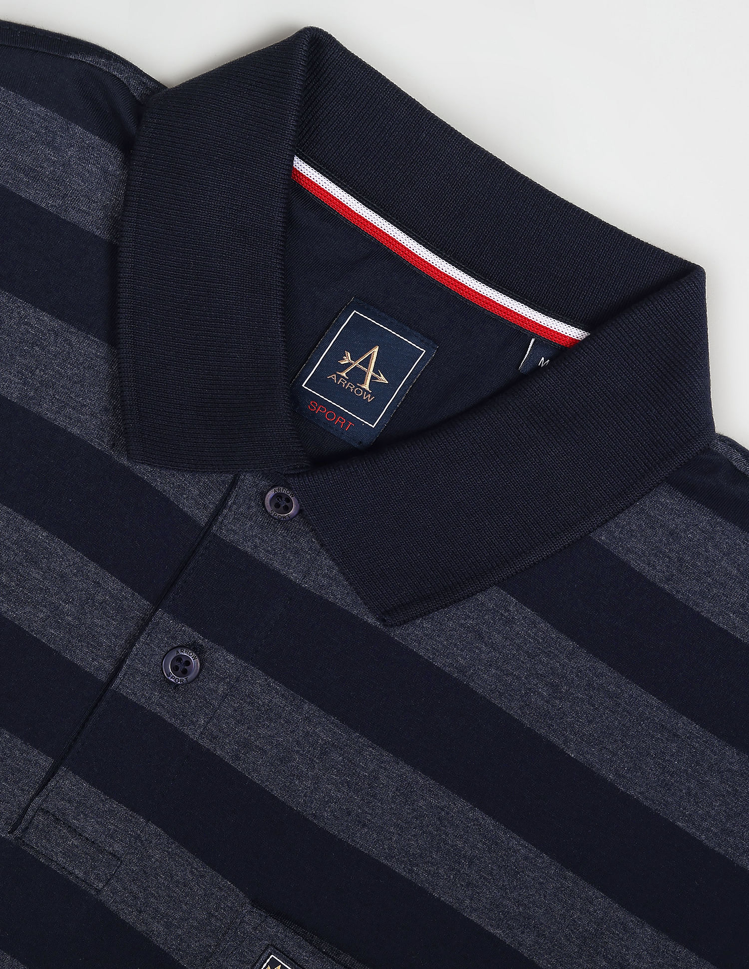 Arrow Sports Ribbed Collar Horizontal Stripe Polo Shirt