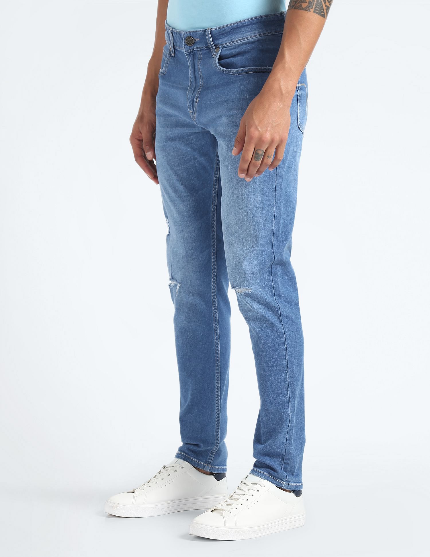 Flying Machine Slash Slim Tapered Mid Rise Jeans