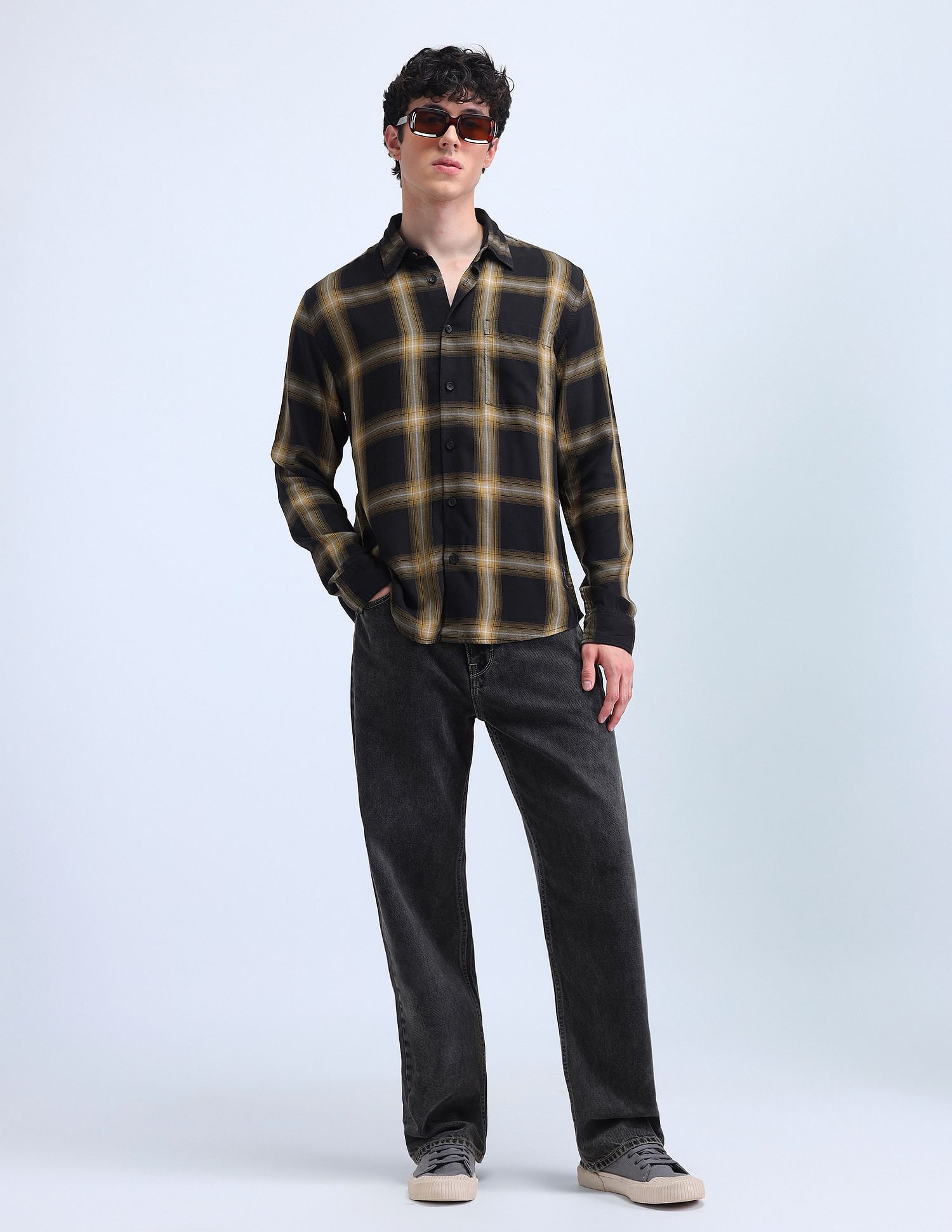 Flying Machine Grid Tattersall Checked Twill Shirt